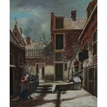 Carel Lodewijk Hansen (1765-1840)Woman sweeping a snow-covered courtyard. Signed upper left on the