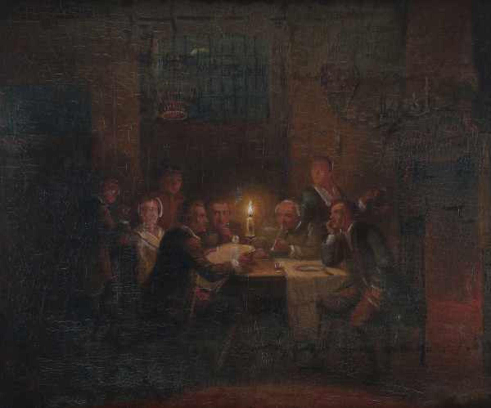 Pieter Gerardus Sjamaar (1819-1876)Candle-lit company in an inn. Signed lower right.panel 22,5 x