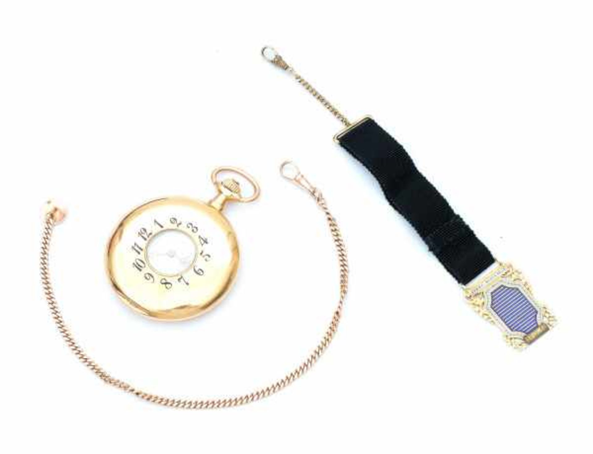 Lange und Söhne Glashütte. Half savonette pocket watch in 14 carat gold incl.a watch chain and - Bild 3 aus 4