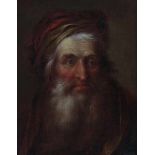 Follower of Christian Wilhelm Ernst DietrichPortrait of an old man with cap. Illegible monogram