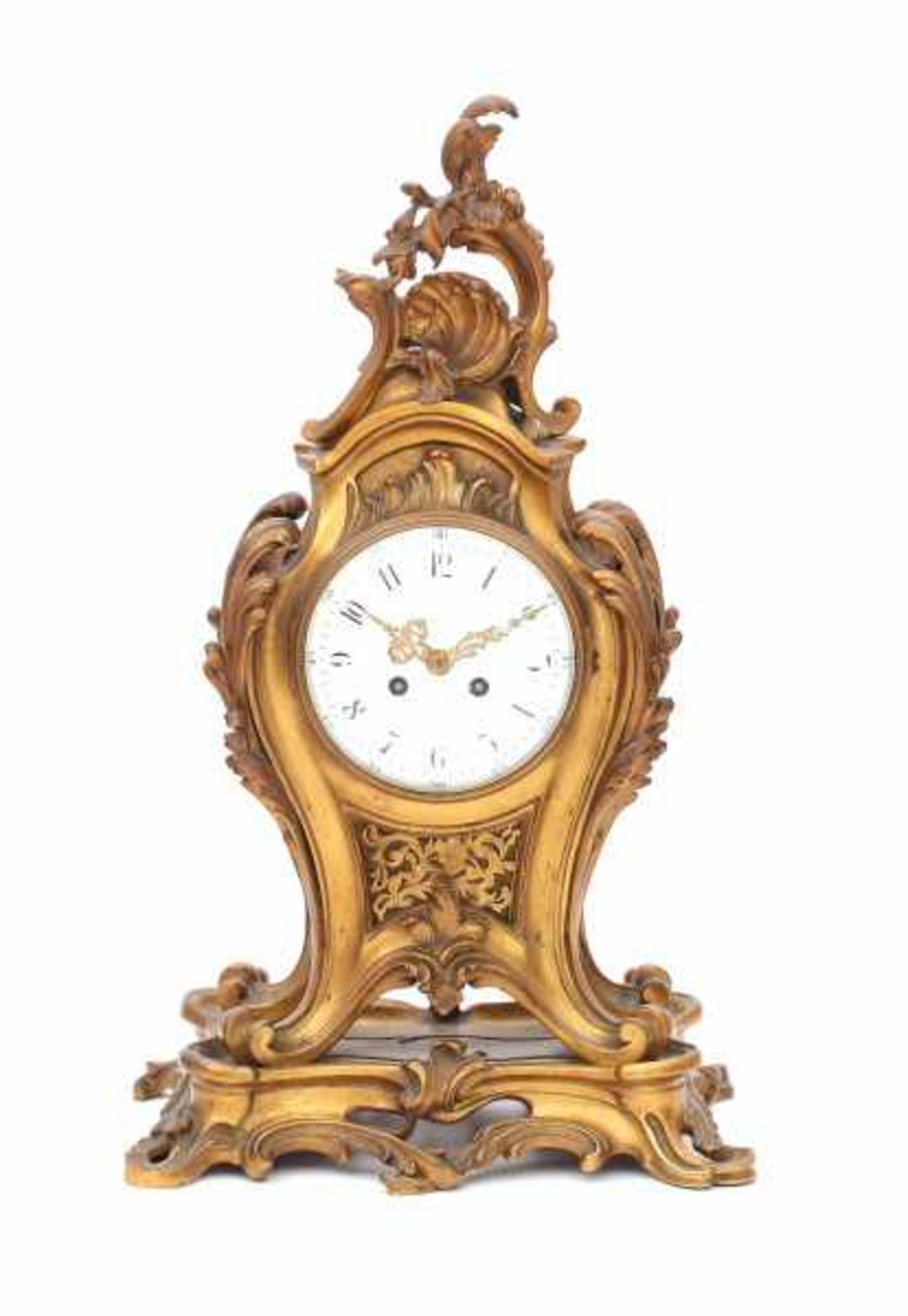 An ormulu mantle clock. Stamped medaille d'argent, Vincenti, 1855. Louis Quinze style, 19th