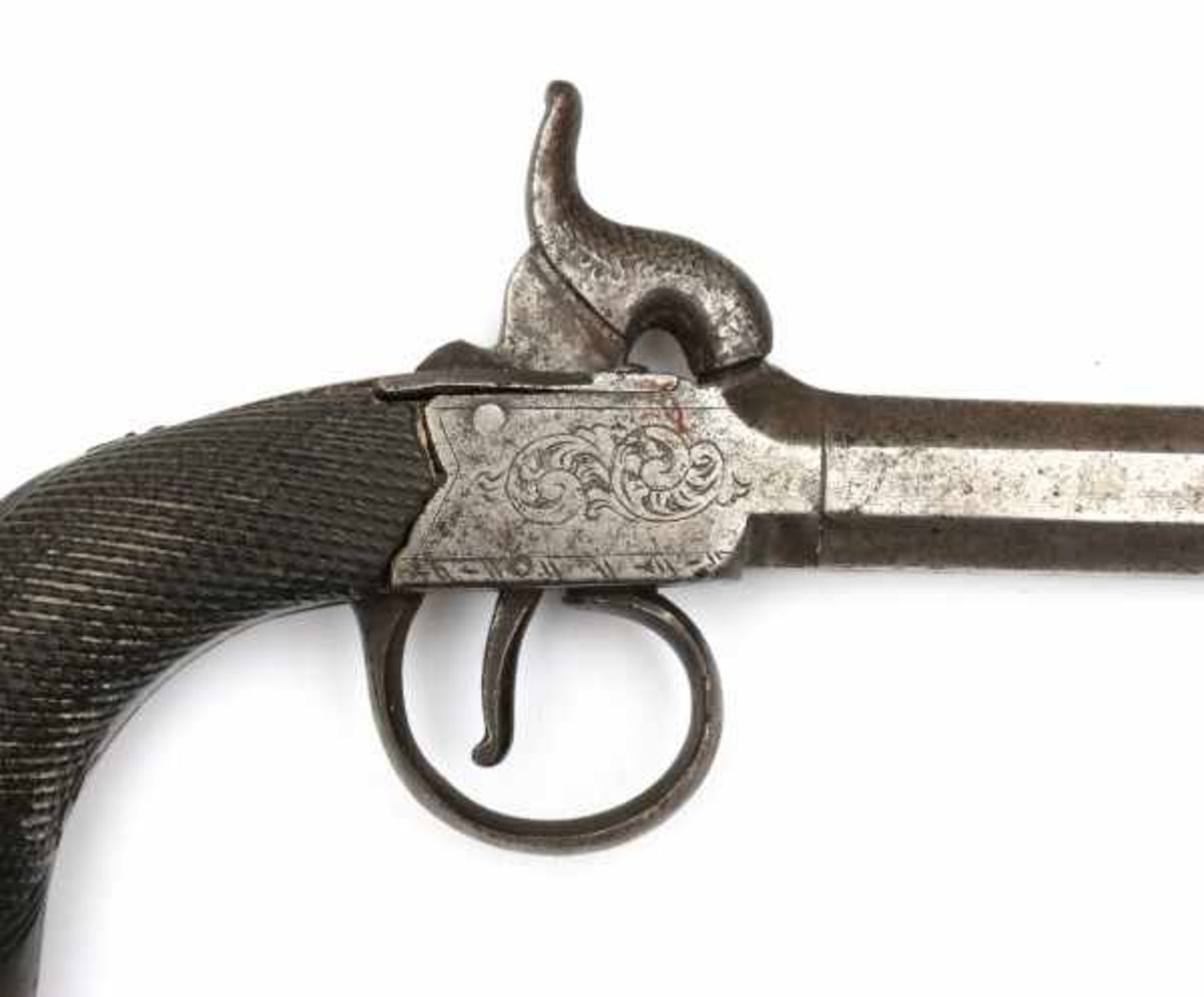 A pair of muzzle loading ladies percussion pistols, with carved walnut grips. Circa 1800Length 18 - Bild 4 aus 5