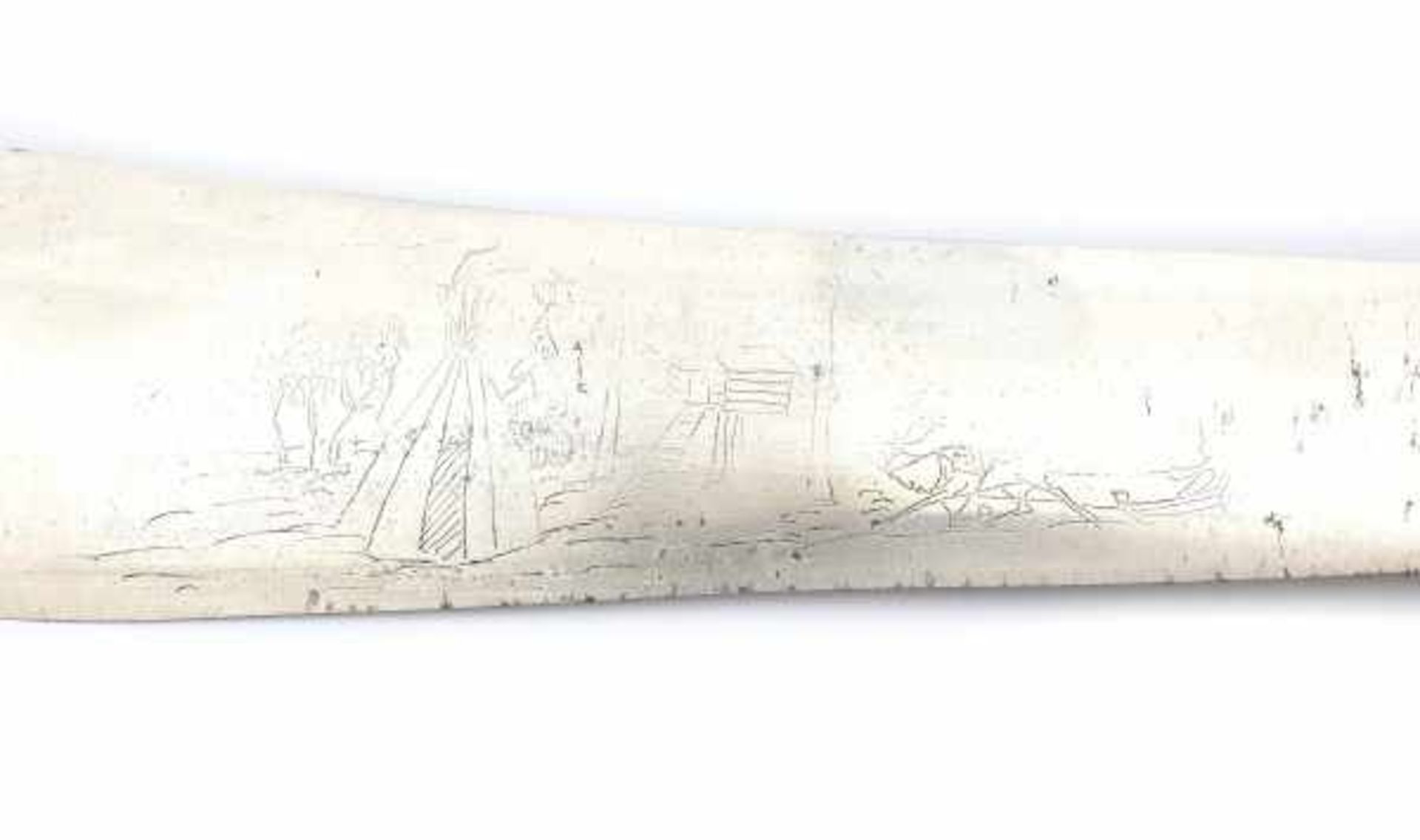A 'Saami' knife, with reindeer horn handle, the blade signed and with engraved view on a camp. - Bild 2 aus 4