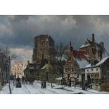 Willem Koekkoek (1839-1895)View of the church of Saint Martin in a snow covered Woudrichem. Signed