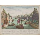 Three prints of Chinese cities. Nanhung, Jamcefu, Canton. Not framed.engraving 31 x 41 cm. (3)- - -