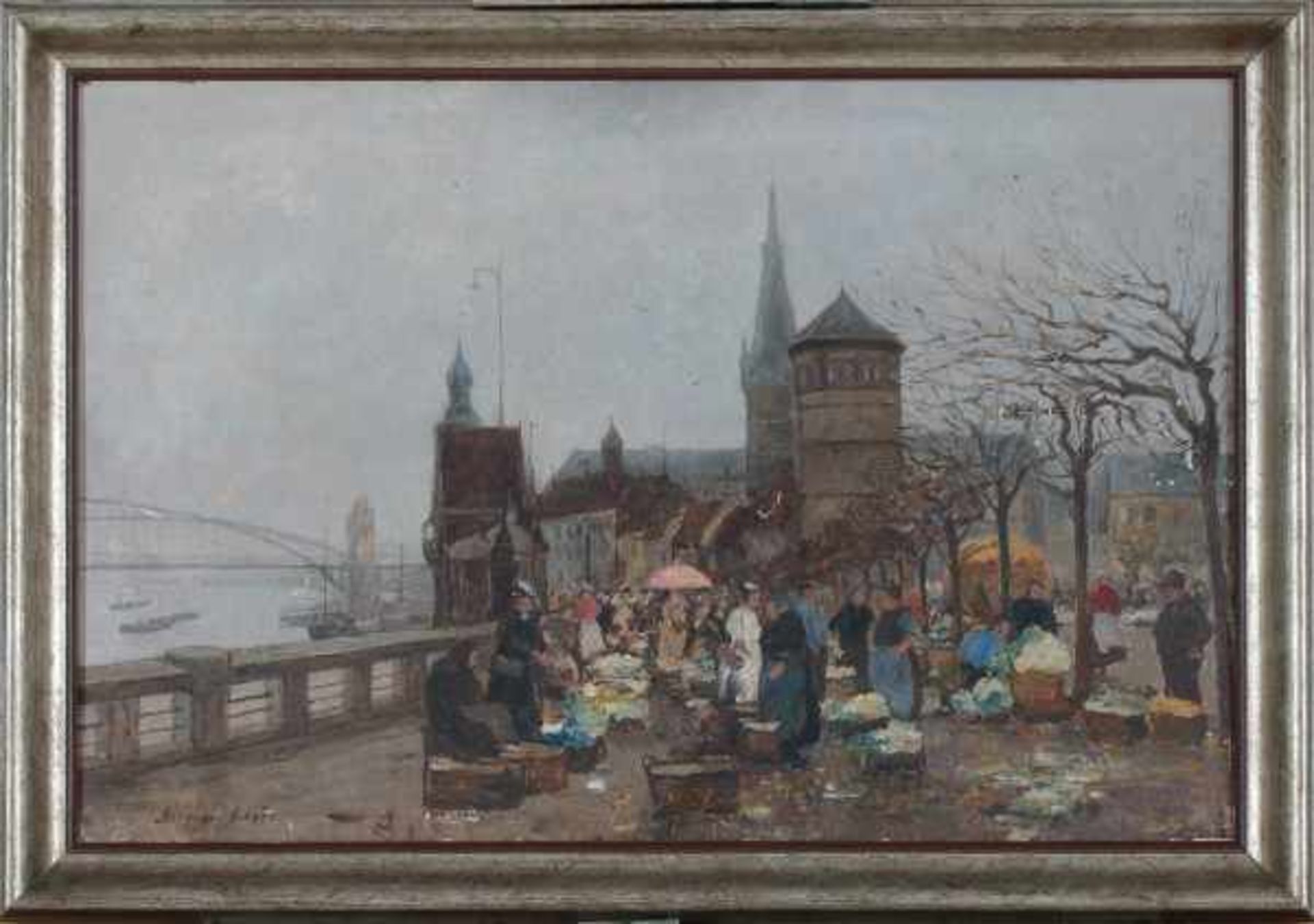 German Grobe (1857-1938)View of the Rhine in Düsseldorf. Signed lower left.panel 38,5 x 58,5 - Bild 2 aus 4