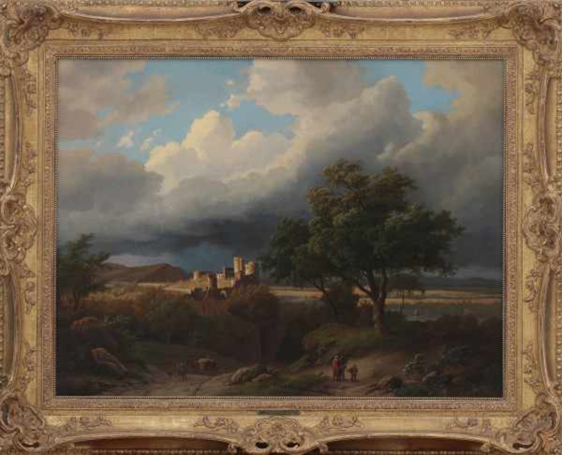 Circle of Barend Cornelis Koekkoek (1803-1862)River landscape with a ruin. Signed and dated 1864 - Bild 2 aus 4