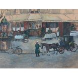 Jacques Fabrès (20th century)Carriage on a Parisian street. Signed lower right.watercolour 48,5 x
