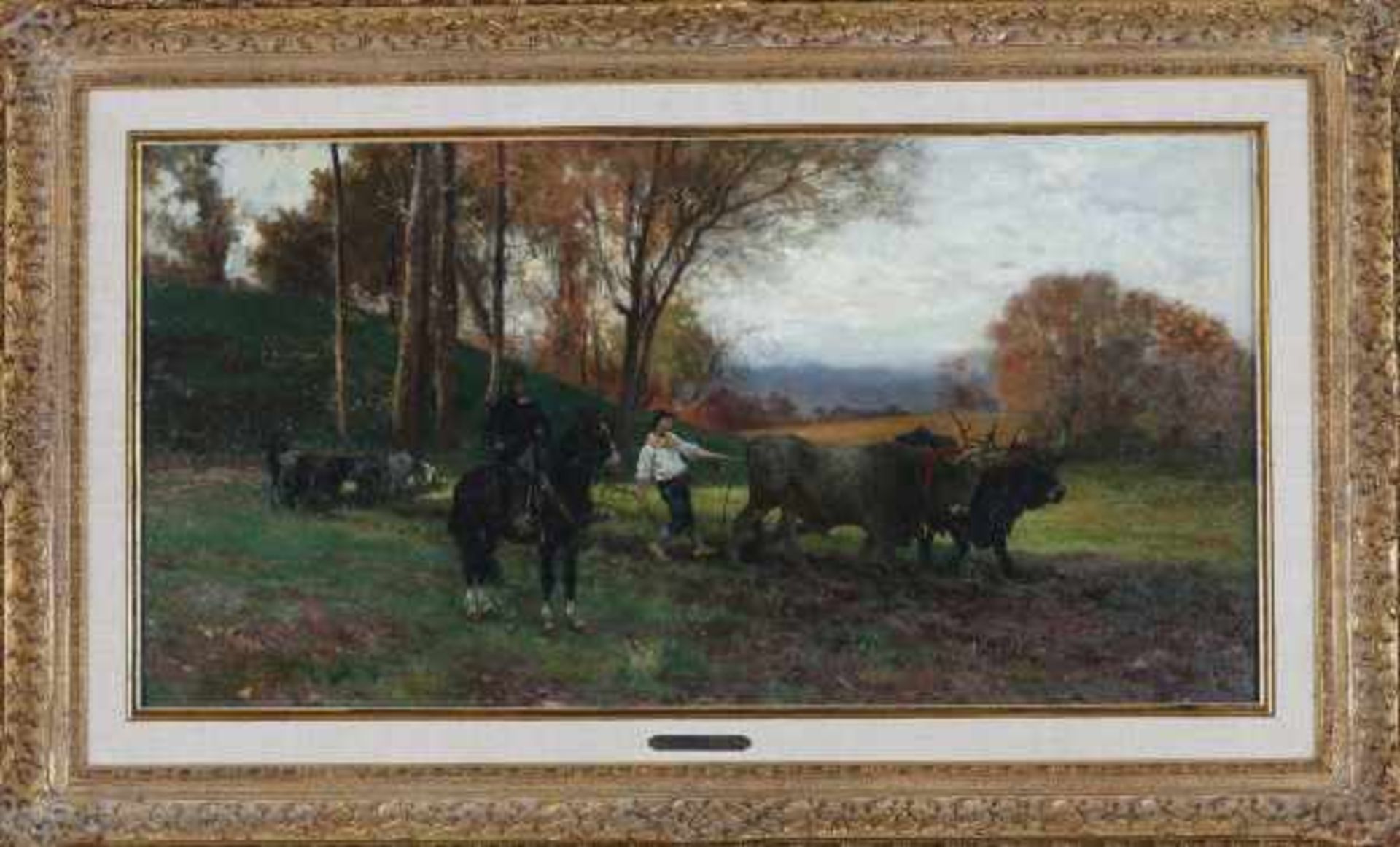 Aurelio Tiratelli (1842-1900)Ploughing farmers in the Roman campagna. Signed A. Tiratelli Roma lower - Bild 3 aus 4