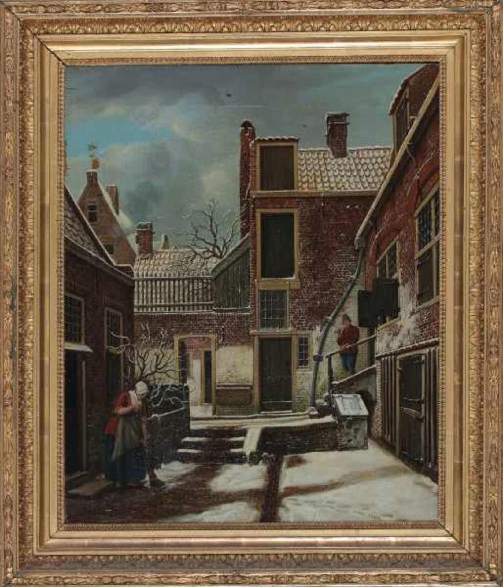 Carel Lodewijk Hansen (1765-1840)Woman sweeping a snow-covered courtyard. Signed upper left on the - Bild 2 aus 3