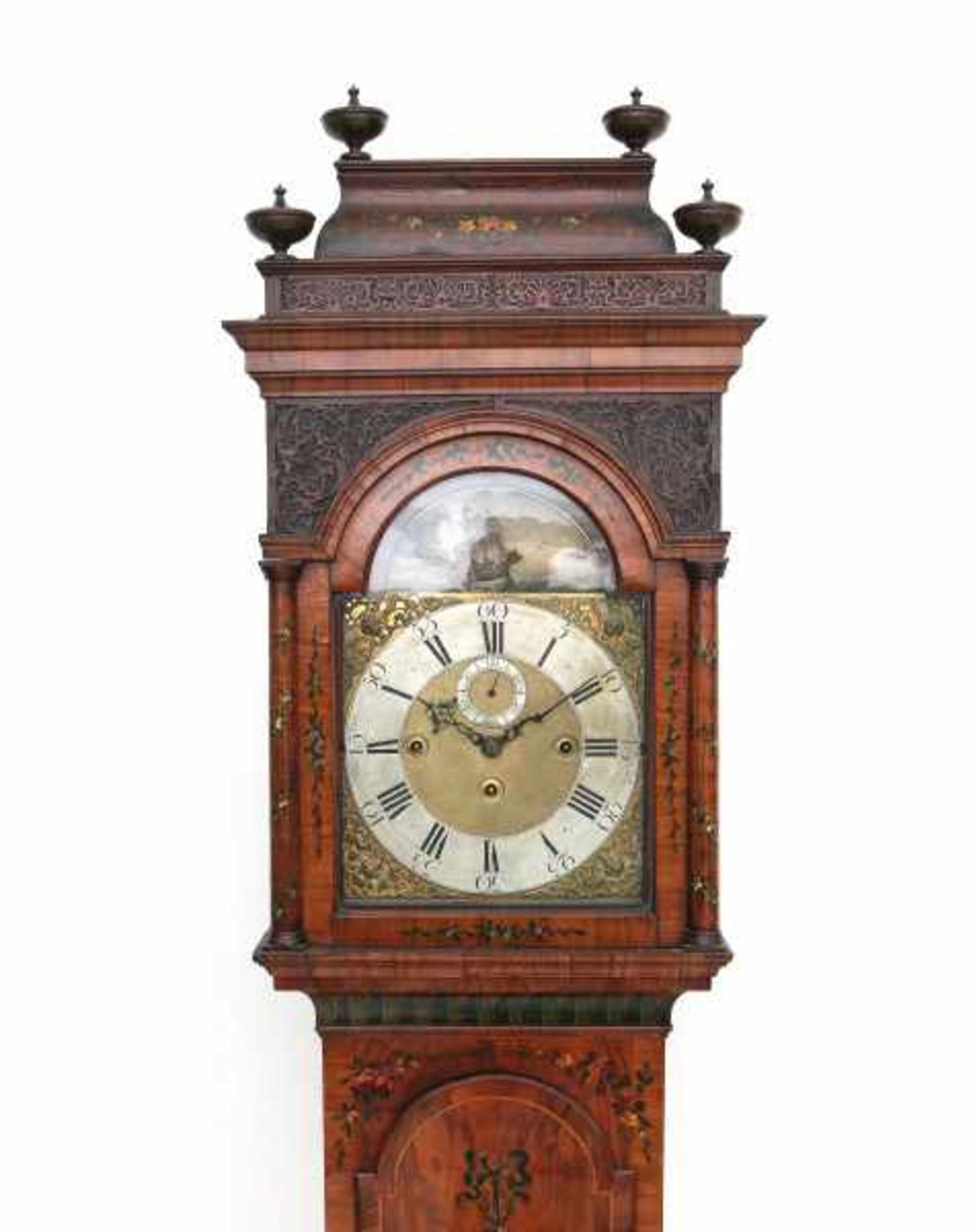 A longcase clock with painted case. The clockwork with ships movement and melody on eight bells. - Bild 6 aus 6