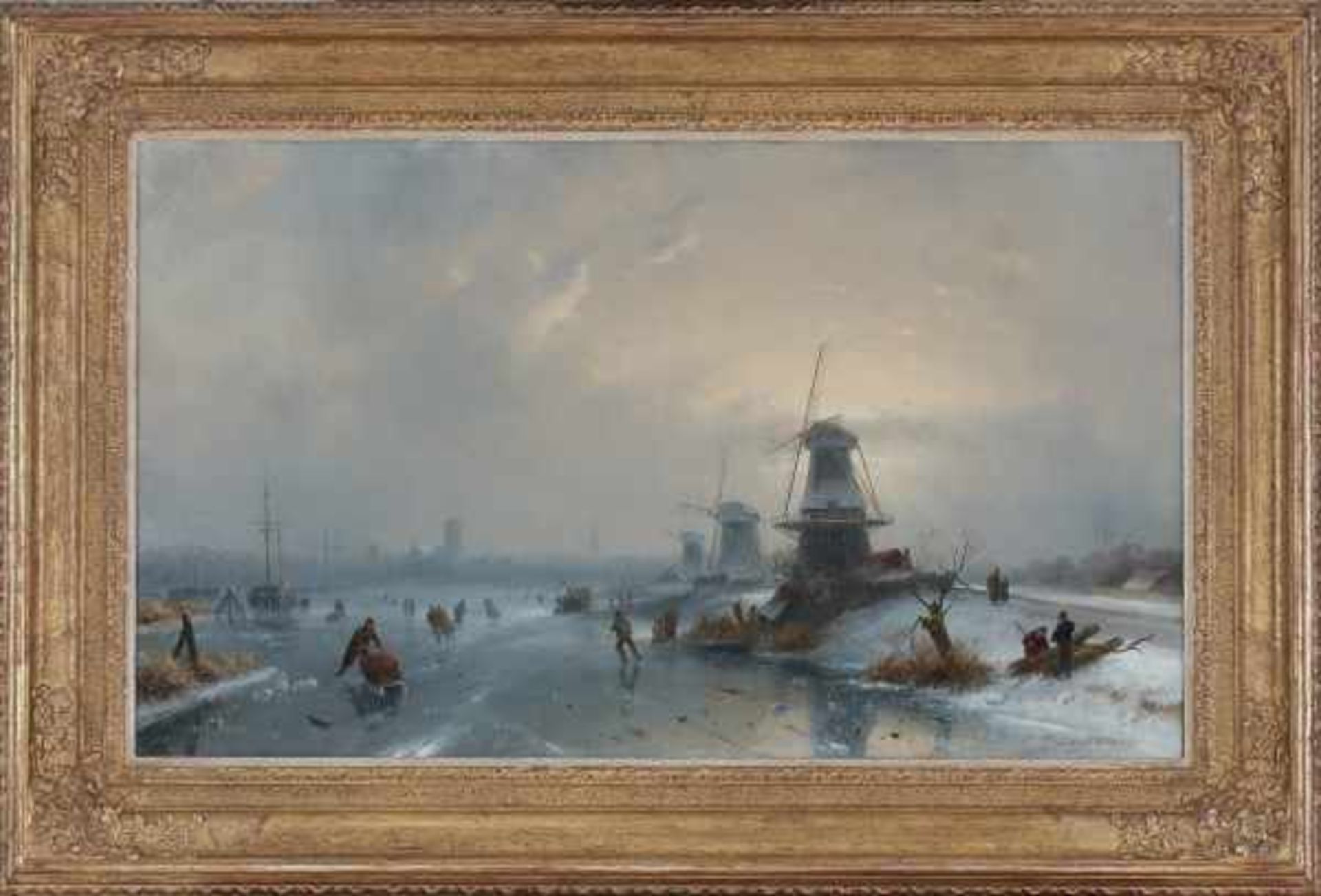 Charles Leickert (1812-1907)Winter scene with ice skating figures by a windmill. Signed and dated ' - Bild 2 aus 4