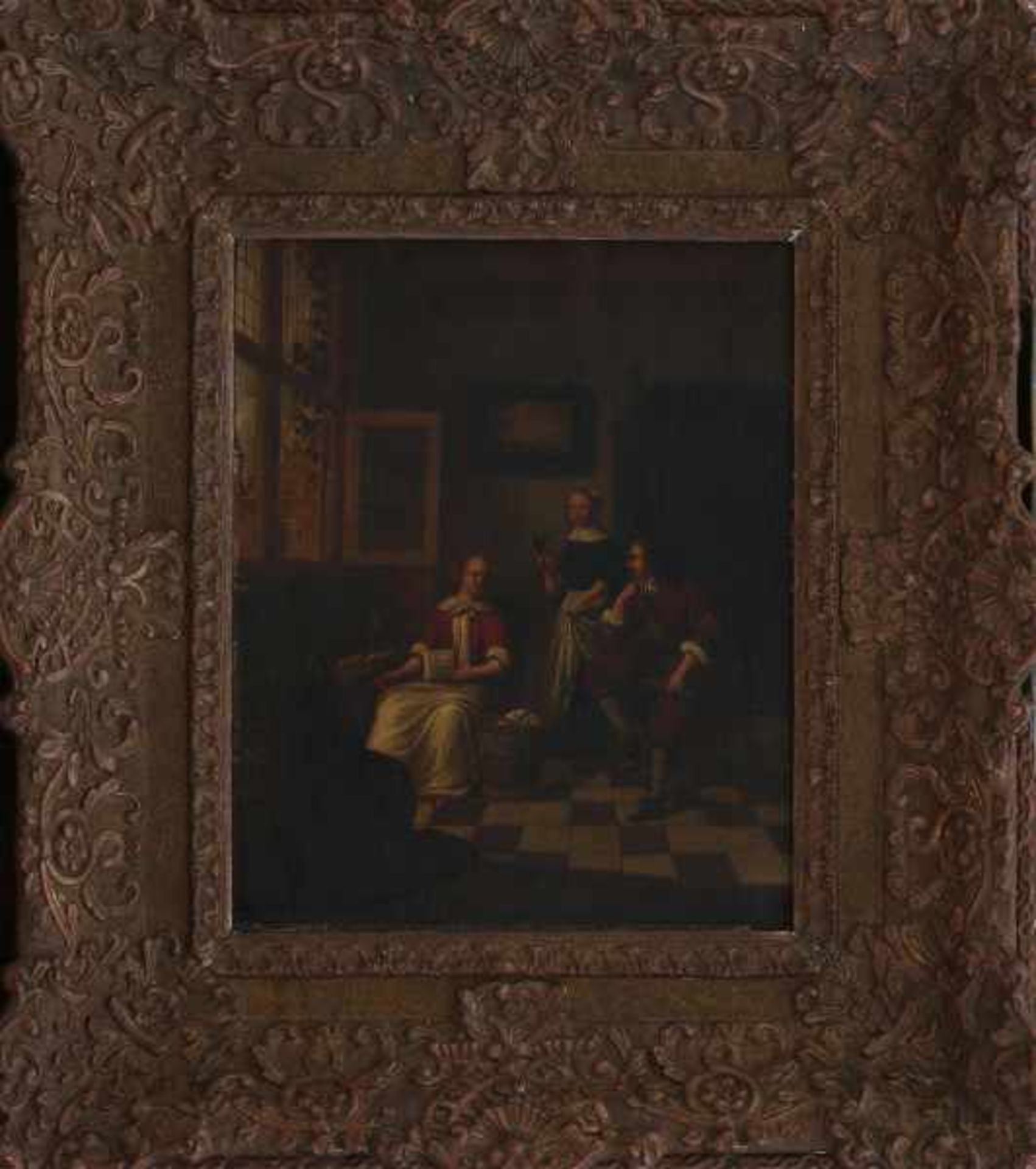 Attributed to Hendrick van der Burgh (1769-1858)Interior with a man, a servant girl with wineglass - Bild 2 aus 3