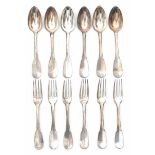 Six Dutch silver table forks and dinner spoons. Maker's mark Pieter Las van Bennekom, Amsterdam.
