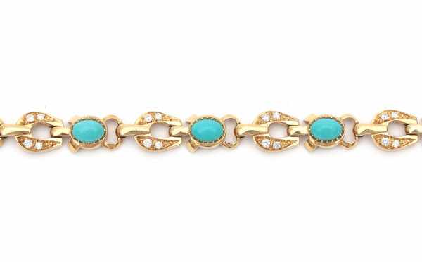 14 carat yellow gold bracelet with imitation stones and seven turquoise coloured paste stones, - Image 2 of 2