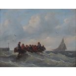 Dutch school 19th centuryRowing boat on restless waters. Signed and dated Albert van Beest 1850