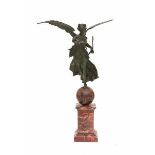 French school 20th centuryA bronze sculpture, the angel Nike, goddess of victory. Holding a bow