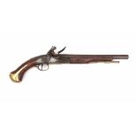 An English flintlock pistol, the walnut stock with brass mounts and a shield engraved with D/6,