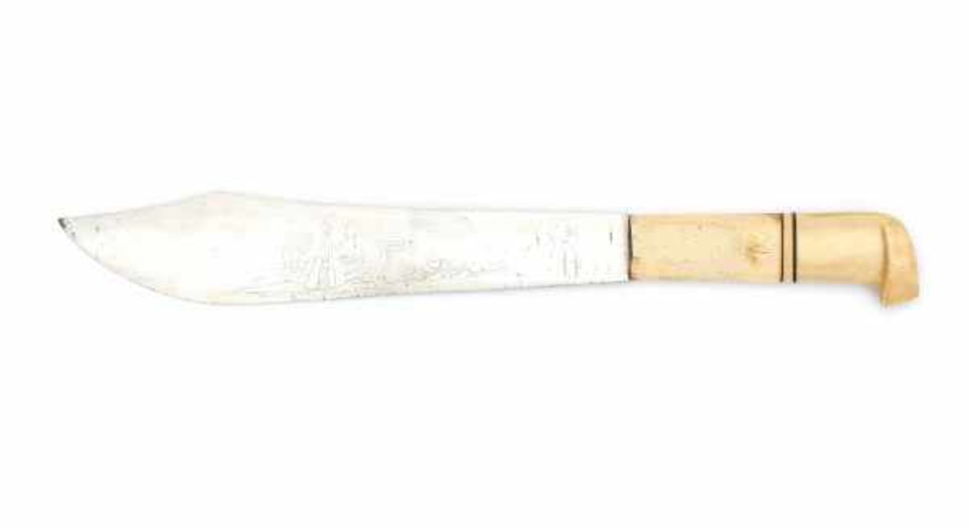 A 'Saami' knife, with reindeer horn handle, the blade signed and with engraved view on a camp.