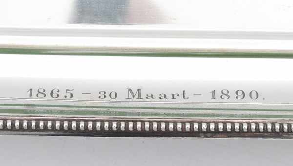 A Dutch rectangular Sterling silver tray with the coat of arms of a Dutch patrician family. Makers - Image 4 of 7