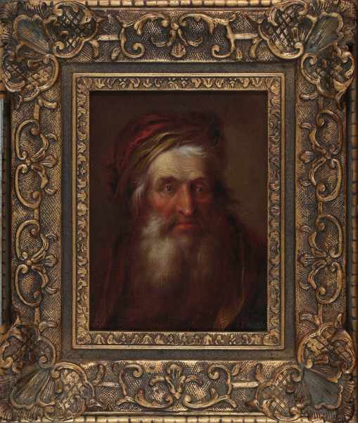 Follower of Christian Wilhelm Ernst DietrichPortrait of an old man with cap. Illegible monogram - Image 2 of 3