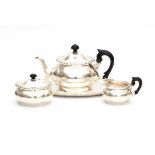 A foreign silver three-piece silver tea service on tray. Imported by Begeer, v. Kempen & Vos. With