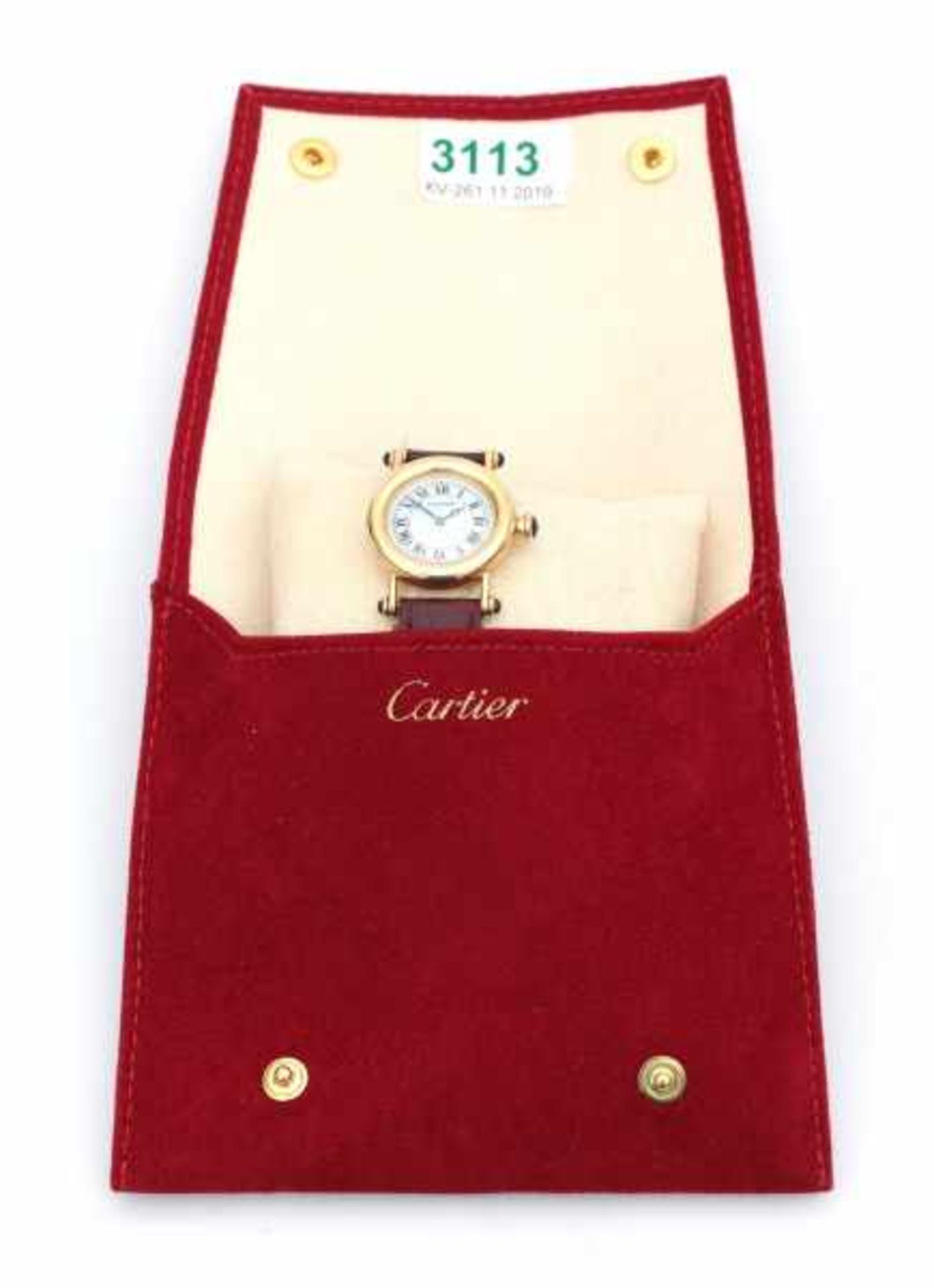 Cartier Diabolo 18 carat yellow gold ladieswatch, incl. burgundy croco leather strap on fold - Bild 3 aus 3
