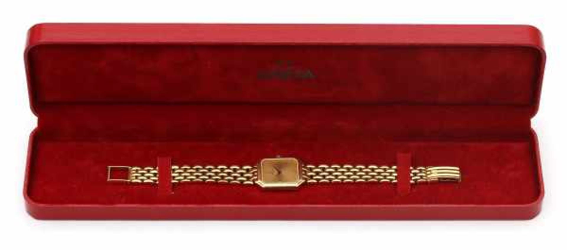 An 18 carat yellow gold lady's wrist watch, quartz hour. Omega, DeVille. Octagonal case with gold - Bild 2 aus 2