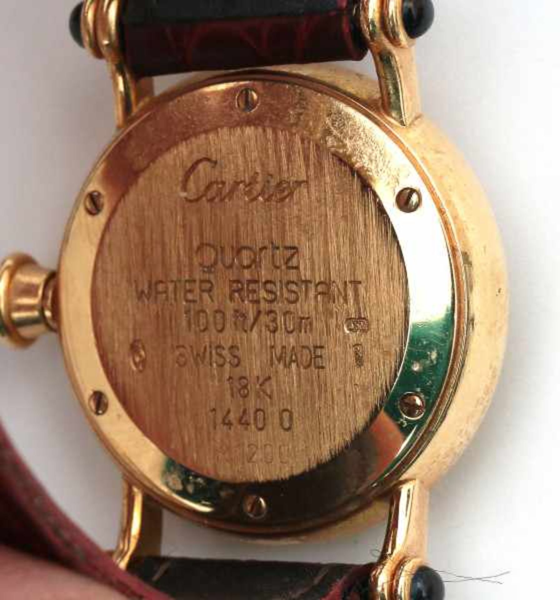 Cartier Diabolo 18 carat yellow gold ladieswatch, incl. burgundy croco leather strap on fold - Bild 2 aus 3