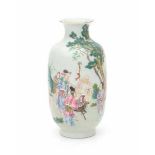 A Chinese famille rose 'birthday' vase, decorated with immortals bringing gifts to Shoulao. With