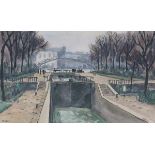 Louis Robert Antral (1895-1939)'Le canal St. Martin a Paris'. Signed lower left.watercolour 26 x