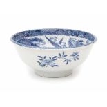 A Chinese blue and white export bowl, decorated with pagodas in a riverscape. 18th centuryDiameter