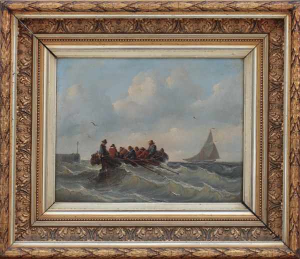 Dutch school 19th centuryRowing boat on restless waters. Signed and dated Albert van Beest 1850 - Image 2 of 4