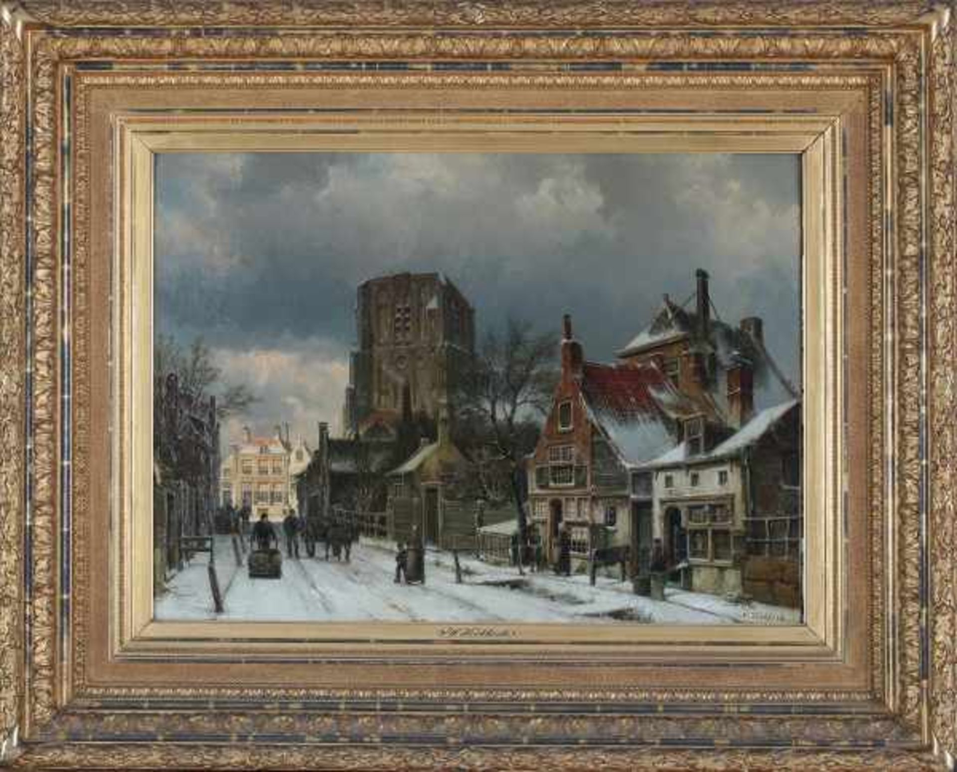 Willem Koekkoek (1839-1895)View of the church of Saint Martin in a snow covered Woudrichem. Signed - Bild 2 aus 4
