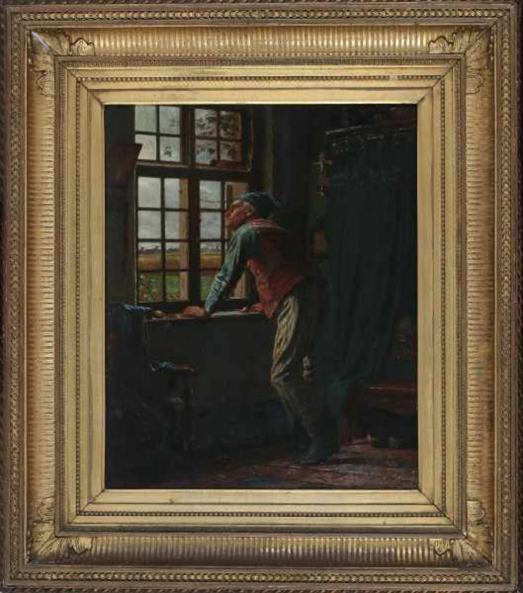 Thomas Simon Cool (1831-1870)Farmer checking the weather. Signed and dated 1864 lower right.panel 40 - Bild 2 aus 3