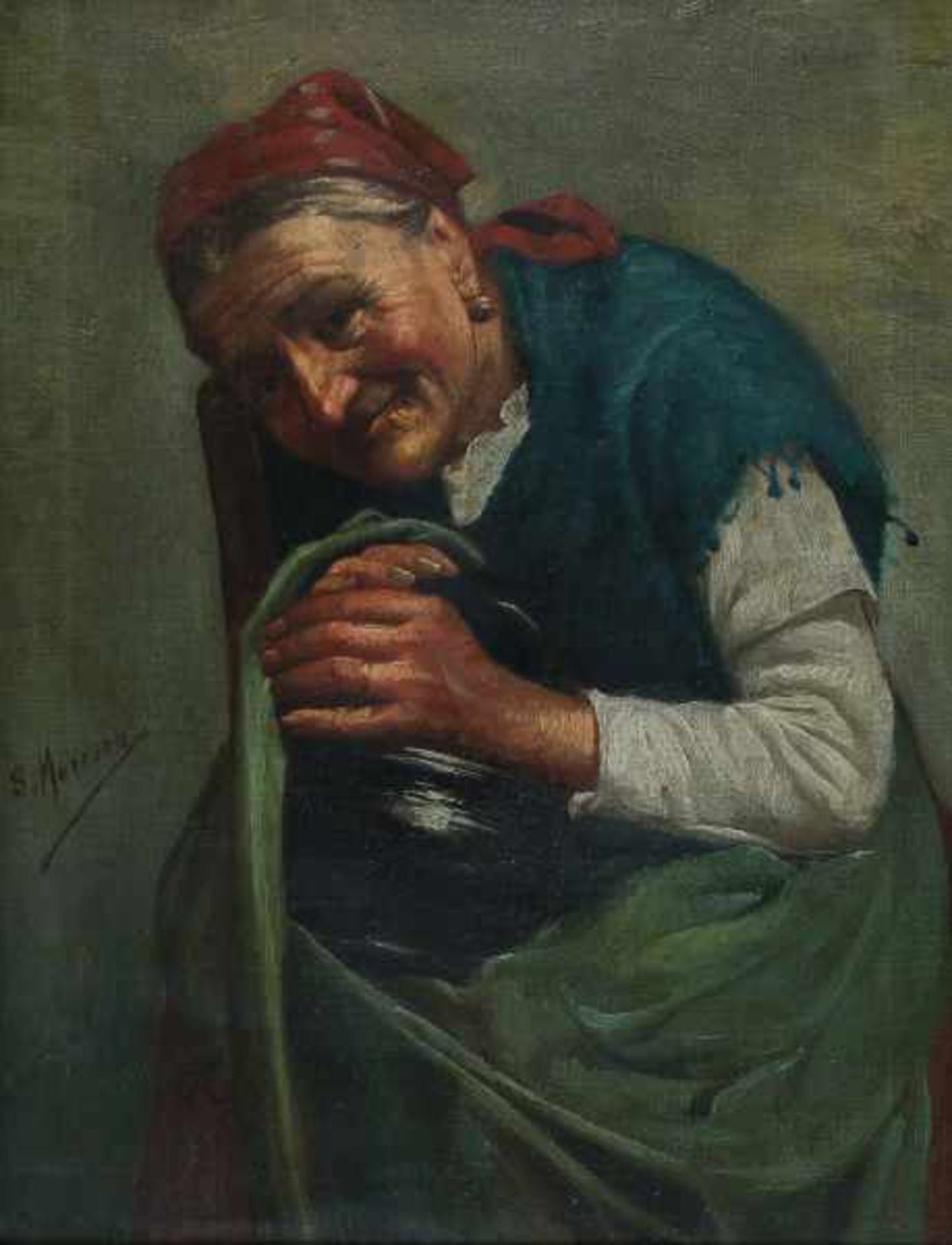 Salvatore Maresca (XIX-XX) Italian peasant. Signed middle left.canvas 32 x 24 cm.- - -29.00 %