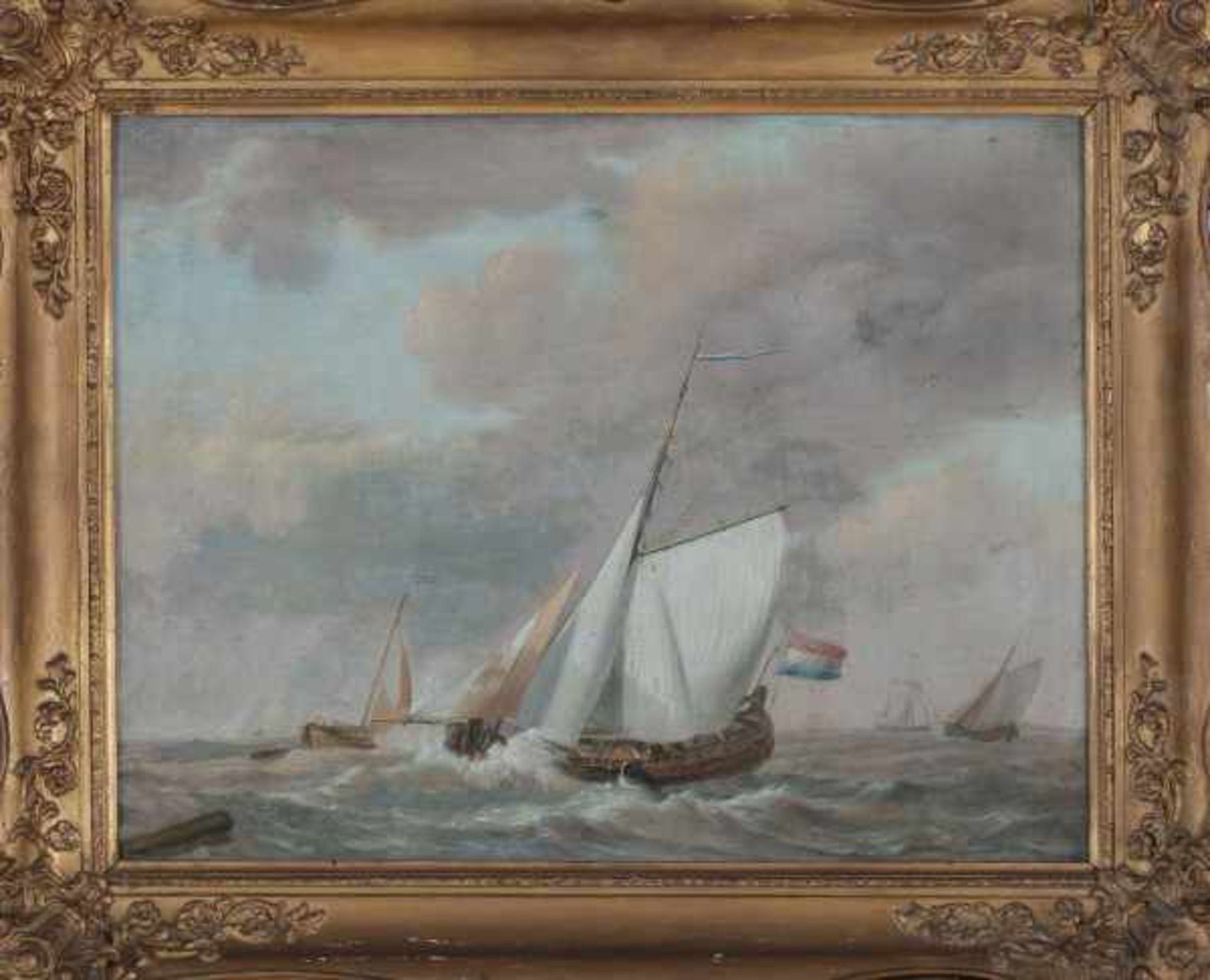 Dutch school 19th centuryFishing vessel on a rough sea. Unclearly signed and dated 1829 lower left. - Bild 2 aus 3