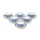 A set of six Chinese blue and white cup and saucers, decorated with flowers in petal shaped