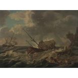 Follower of Bonaventura Peeters I Shipwreck by a mountainous shore. Not signed.canvas 52,5 x 71 cm.-