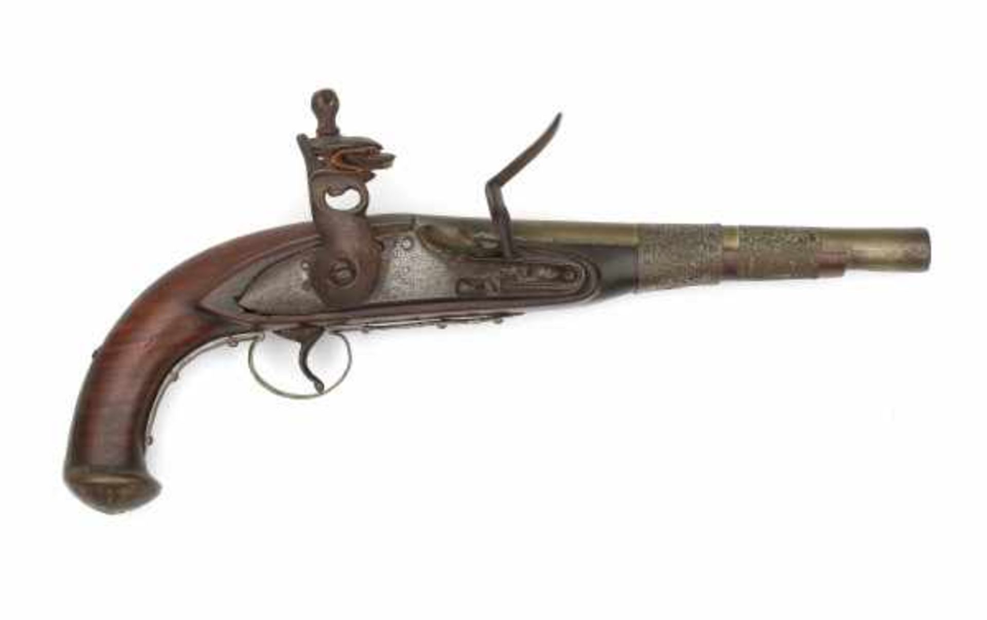 An English flintlock pistol. The bronze barrel marked London. 17th centuryLength 38 cm.- - -29.