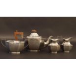 English silver tea pot, milk jug, sugar bowl and spoon vase, Birmingham, 925, appr. 1200 grams (4x)