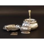 2 Dutch silver ashtrays, second amount + Silver lucifer holder + Silver-plated lighter, Ronson,