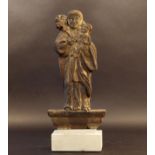 Saint Anthony with child (part of a door portal), on stone base, h. 45 cm. 27.00 % buyer's premium