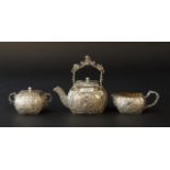 French silver moccha set, 19th/20th century, consisting of moccha pot, milk jug and sugar pot,