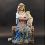 Polychrome wooden sculpture, Madonna with child in the gothic style, 16th/17th century, h. 44 cm.