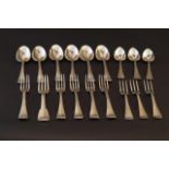 6 Dutch silver dinner spoons, Haarlem, late 18th century + 5 Dutch silver dinner forks, Haarlem,