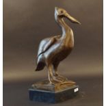 Bronze sculpture on stone base, Standing pelican (after F. Pompon), h. 43 cm. 27.00 % buyer's