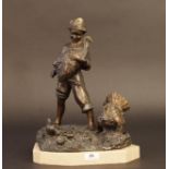Bronze sculpture on stone base, Boy with turkeys, signed, h. 28 cm. 27.00 % buyer's premium on the