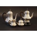 Dutch silver tea pot, coffee pot, milk jug, sugar bowl, first amount + Dutch silver brazier, second