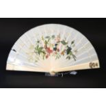 Painted ivory fan, 19th century, with silver monogram, slightly damaged 27.00 % buyer's premium on